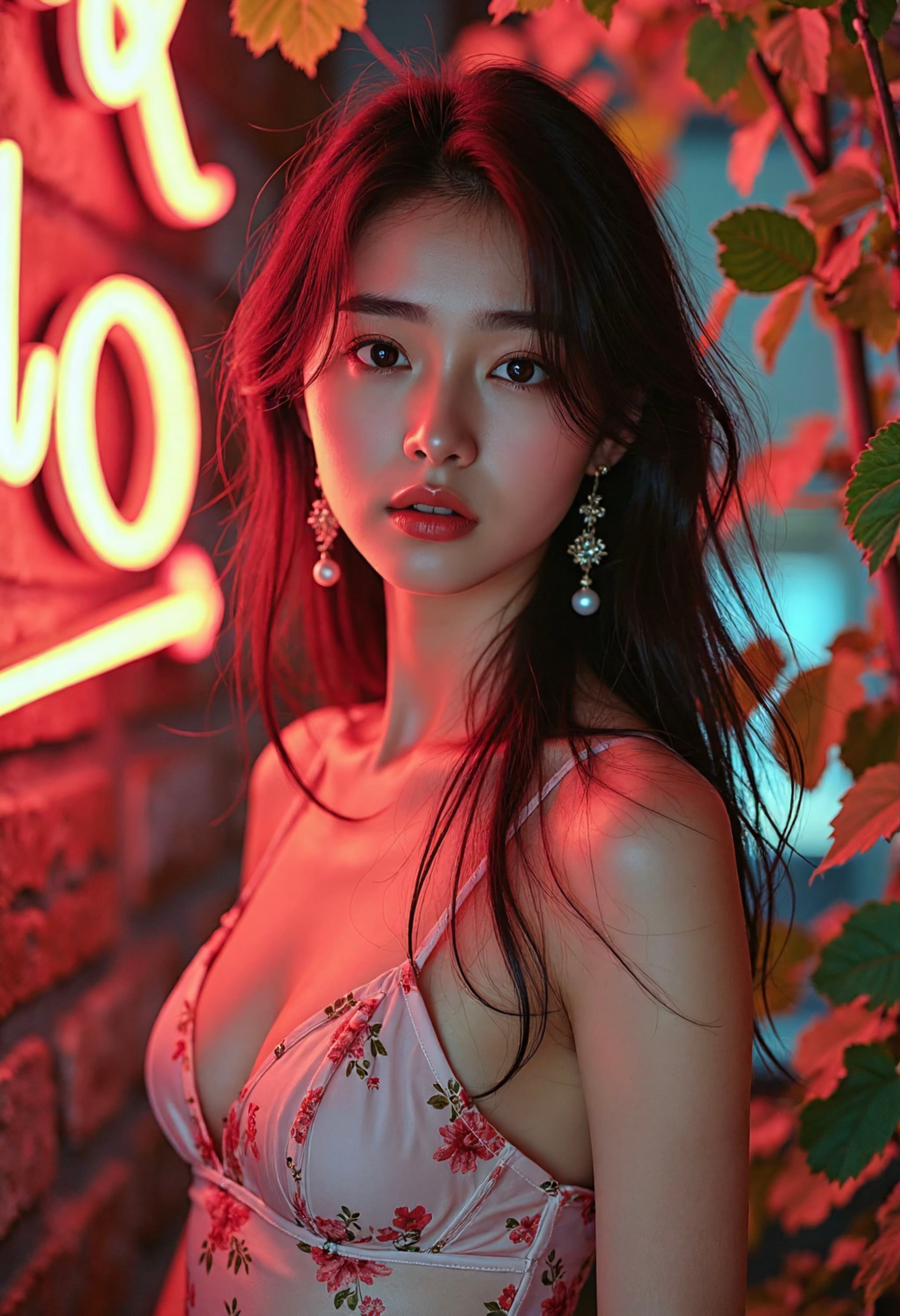 Korean Girl - Neon Glow Elegance