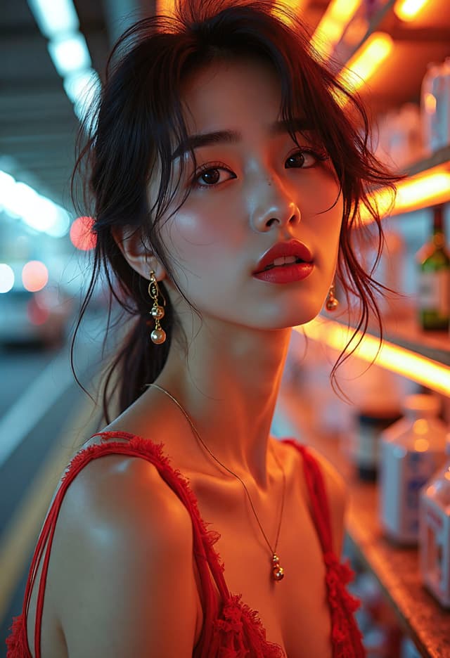 Korean Girl - Urban Elegance in Red